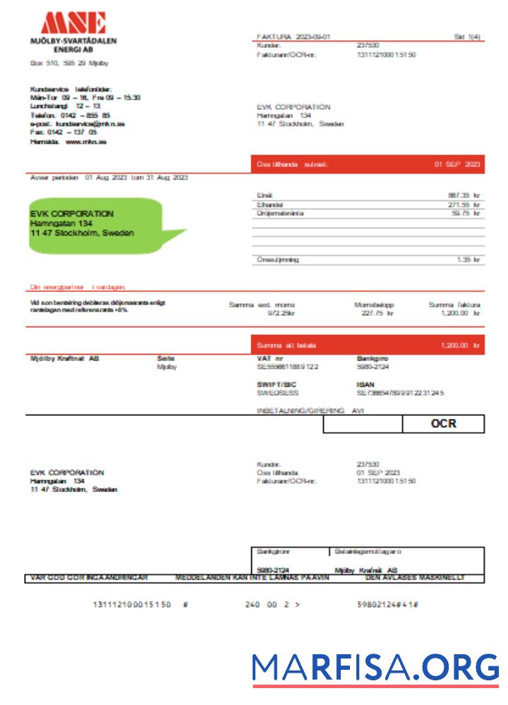 Realistic Mjölby Kraftnat AB utility business bill SCR example